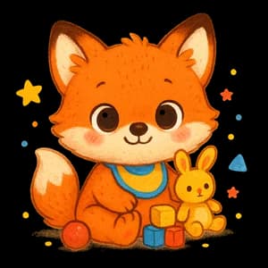 Raposinha bebê de 4 anos brincando com blocos