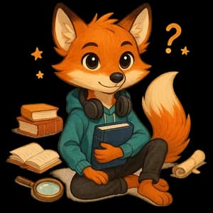 Raposinha pré-adolescente de 10 anos com livro e fones de ouvido