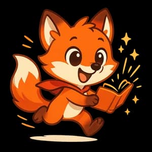 Raposinha energética correndo com um livro